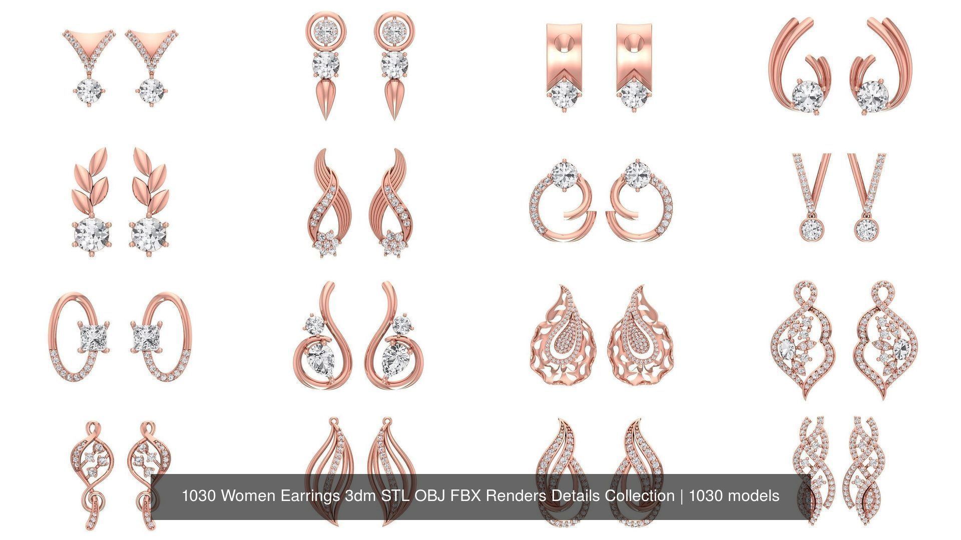 1030 Women Earrings 3dm STL OBJ FBX Renders Details Collection _14