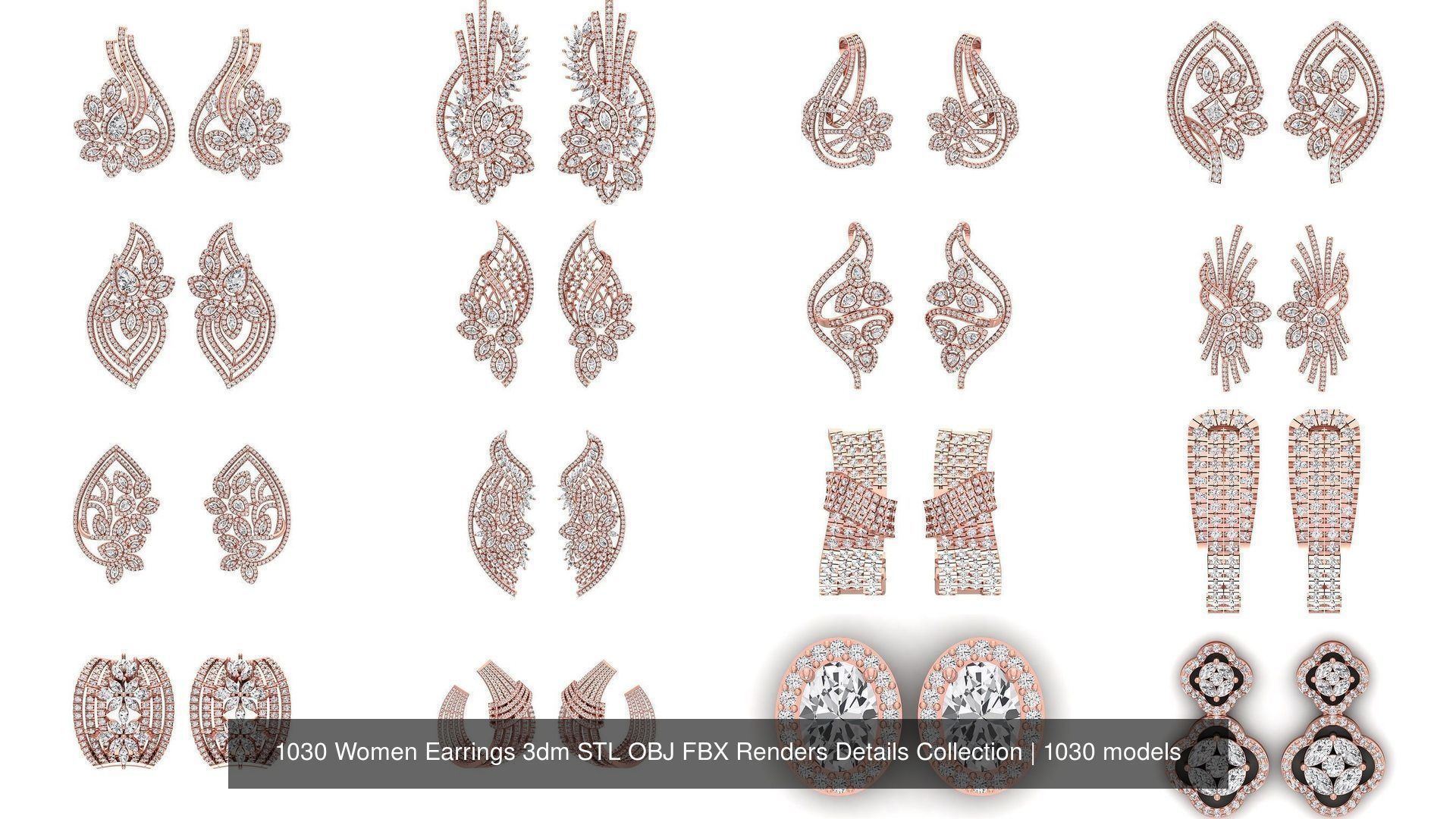1030 Women Earrings 3dm STL OBJ FBX Renders Details Collection _52