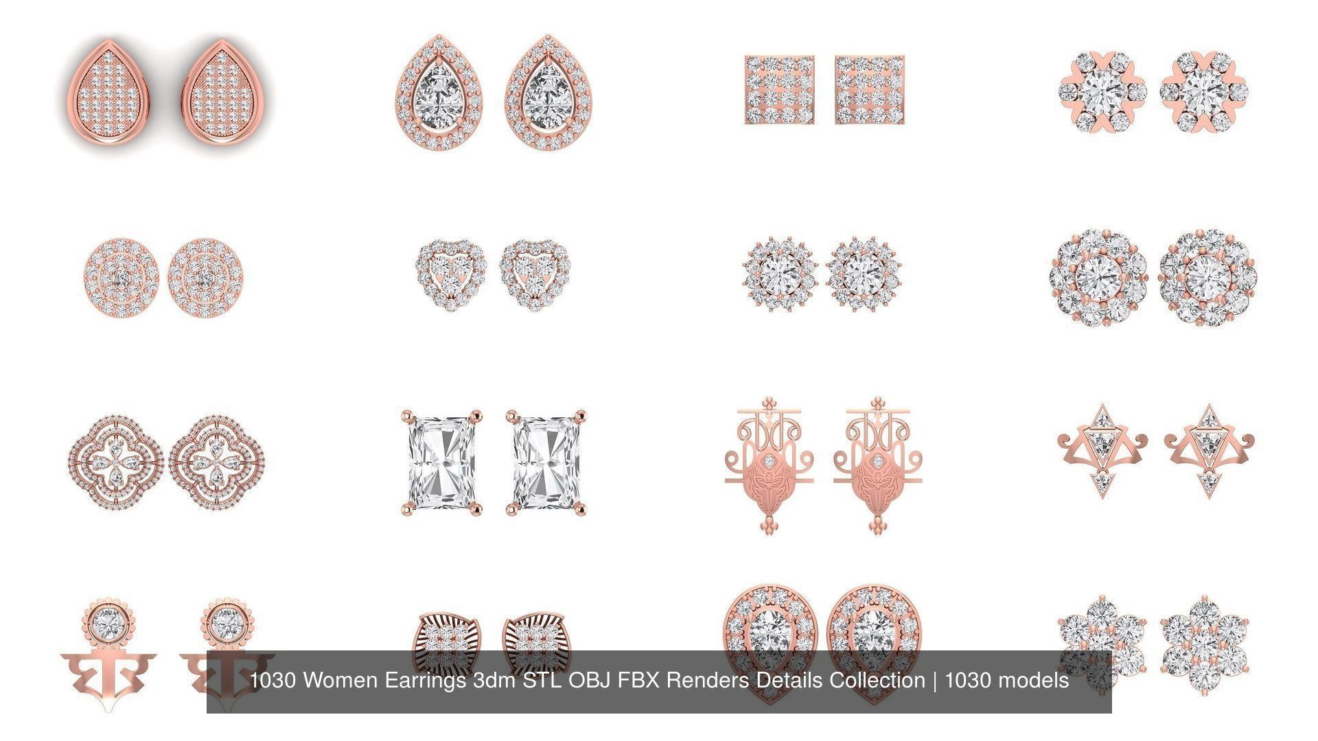 1030 Women Earrings 3dm STL OBJ FBX Renders Details Collection _26