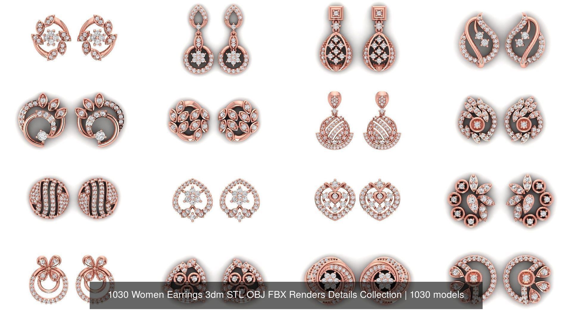1030 Women Earrings 3dm STL OBJ FBX Renders Details Collection _2