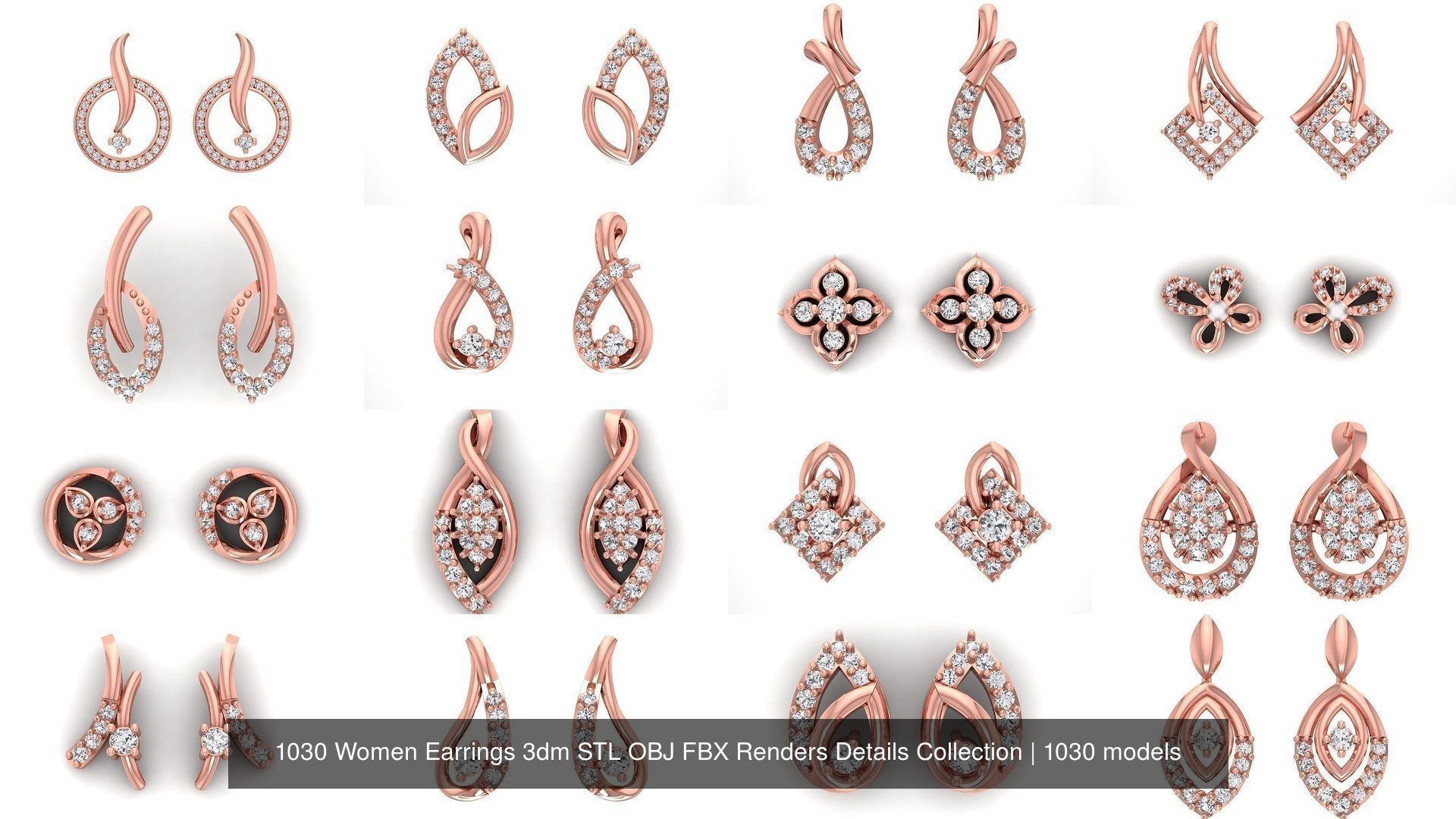 1030 Women Earrings 3dm STL OBJ FBX Renders Details Collection _20