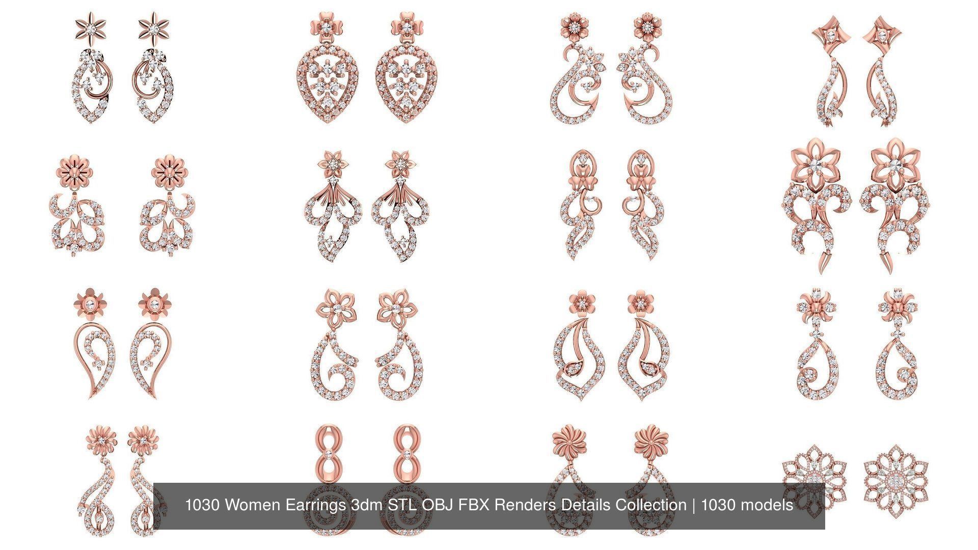 1030 Women Earrings 3dm STL OBJ FBX Renders Details Collection _96