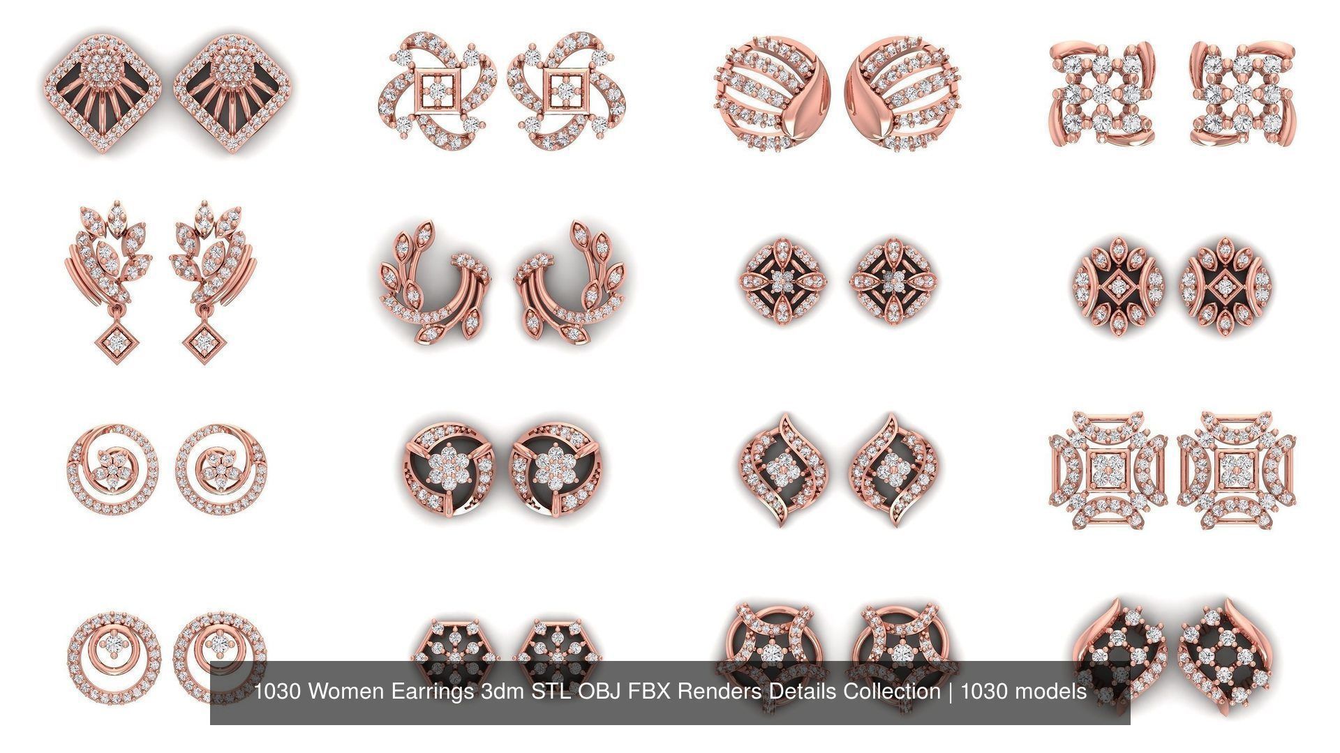 1030 Women Earrings 3dm STL OBJ FBX Renders Details Collection _4