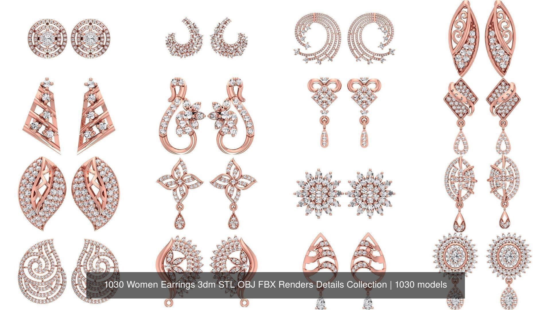 1030 Women Earrings 3dm STL OBJ FBX Renders Details Collection _68