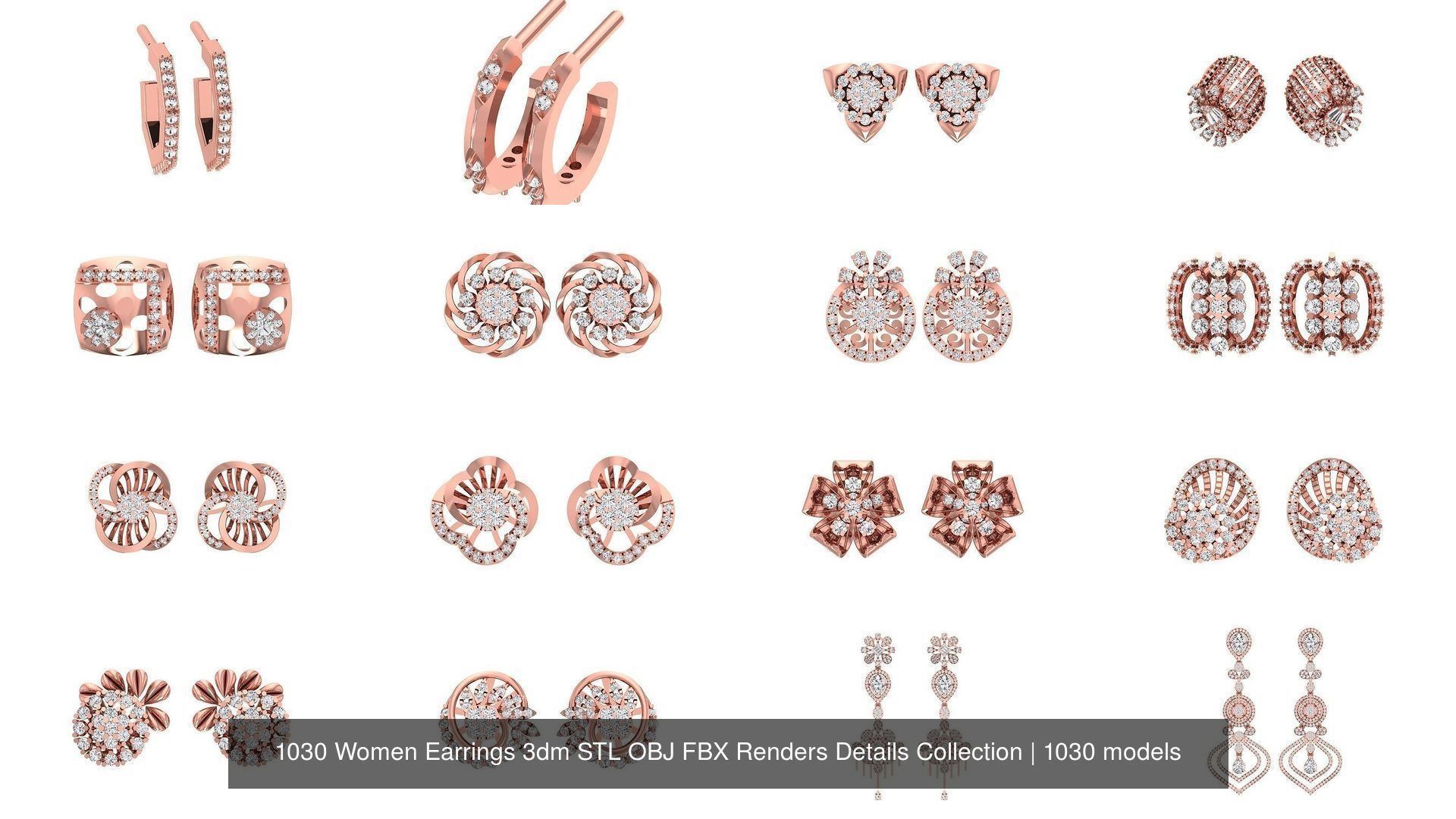 1030 Women Earrings 3dm STL OBJ FBX Renders Details Collection _30