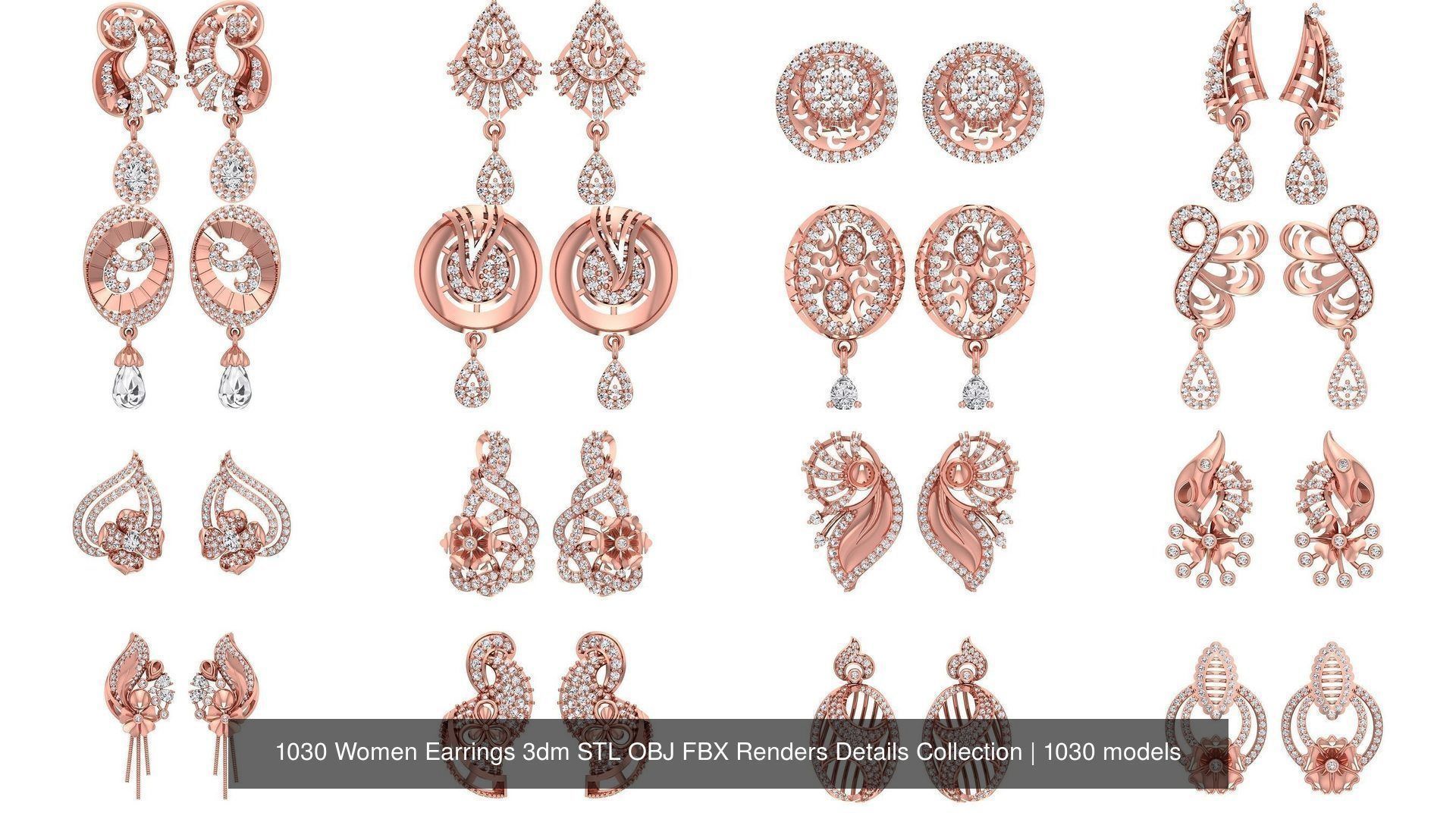 1030 Women Earrings 3dm STL OBJ FBX Renders Details Collection _72