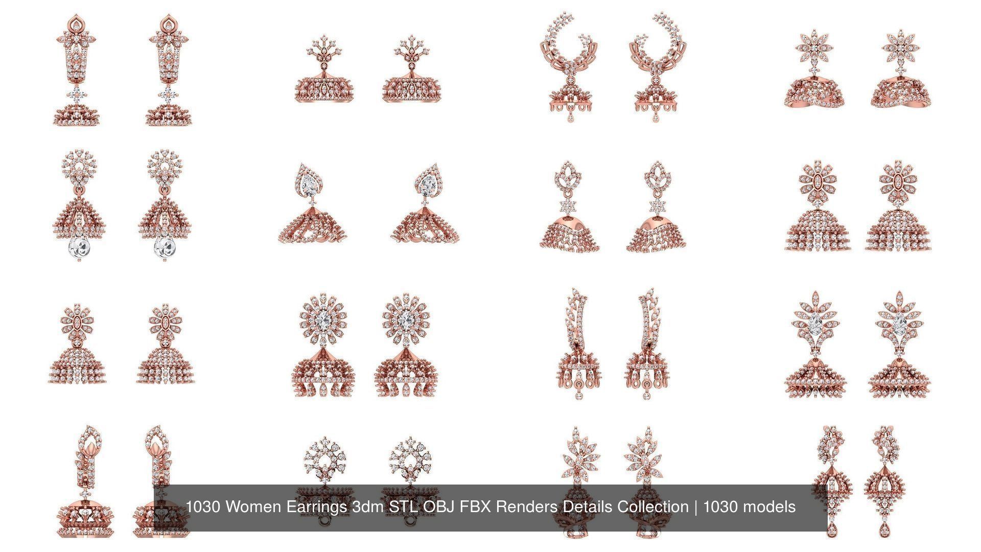 1030 Women Earrings 3dm STL OBJ FBX Renders Details Collection _90