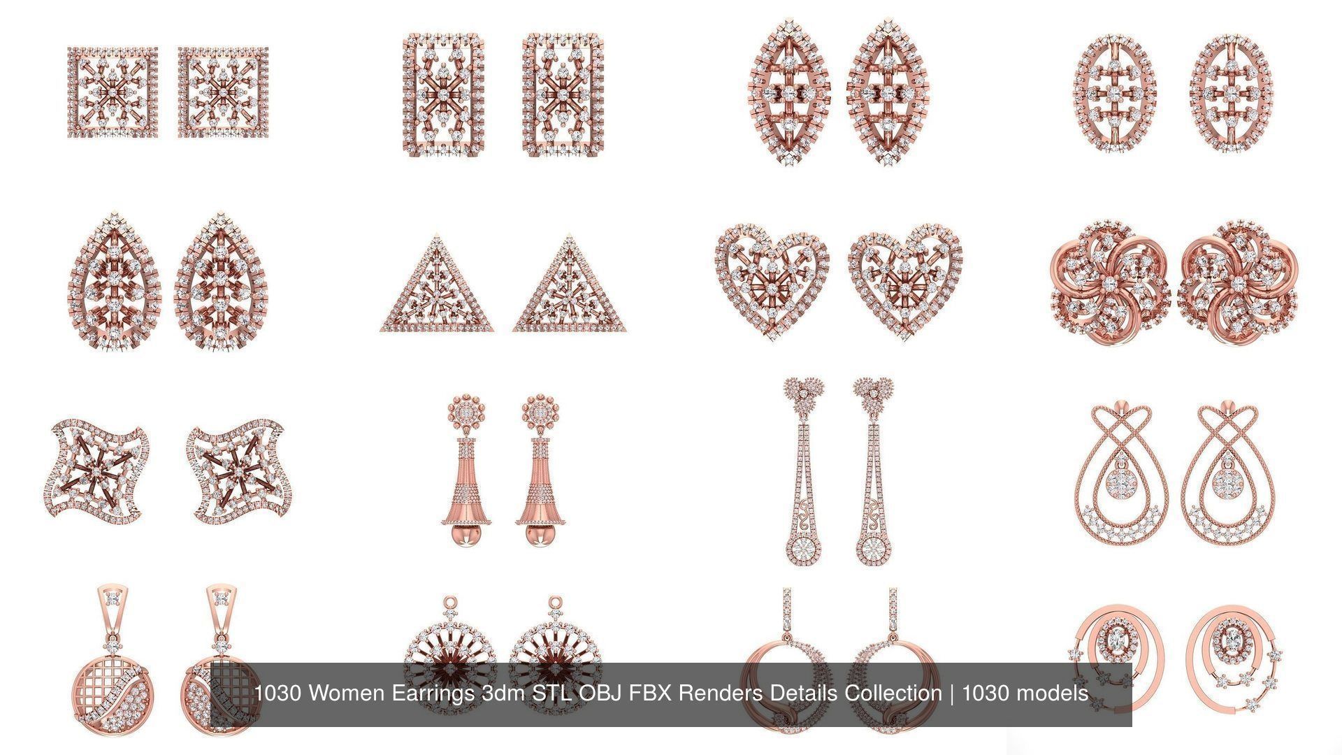 1030 Women Earrings 3dm STL OBJ FBX Renders Details Collection _34
