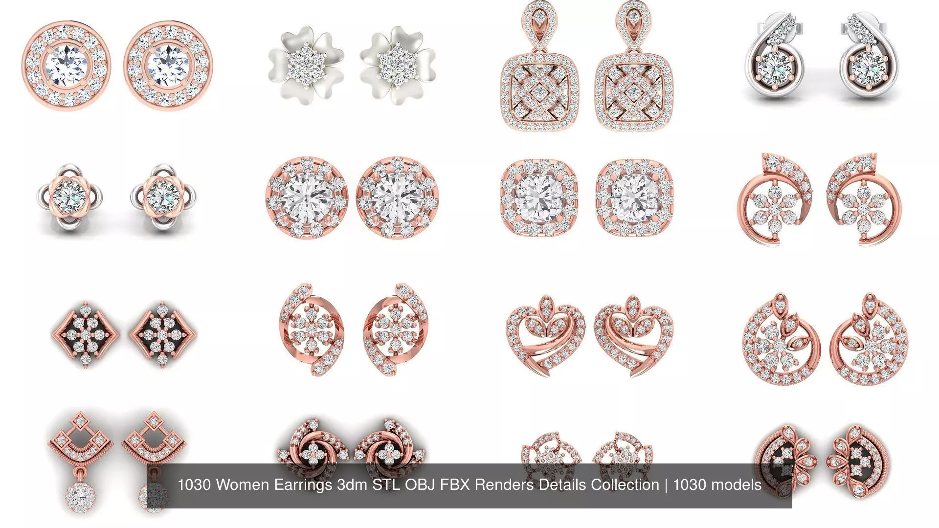 1030 Women Earrings 3dm STL OBJ FBX Renders Details Collection _0