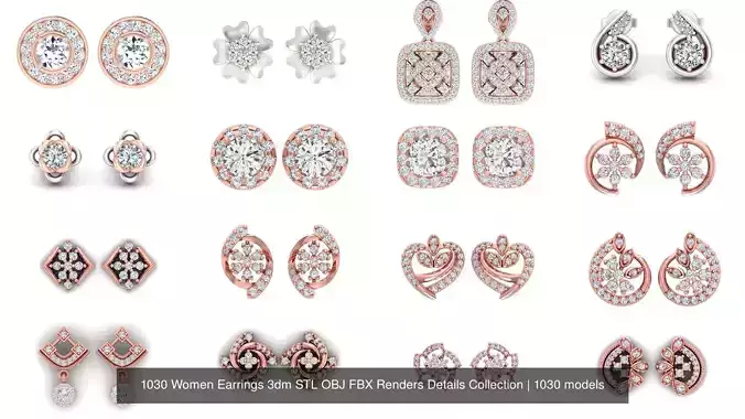 1030 Women Earrings 3dm STL OBJ FBX Renders Details Collection 