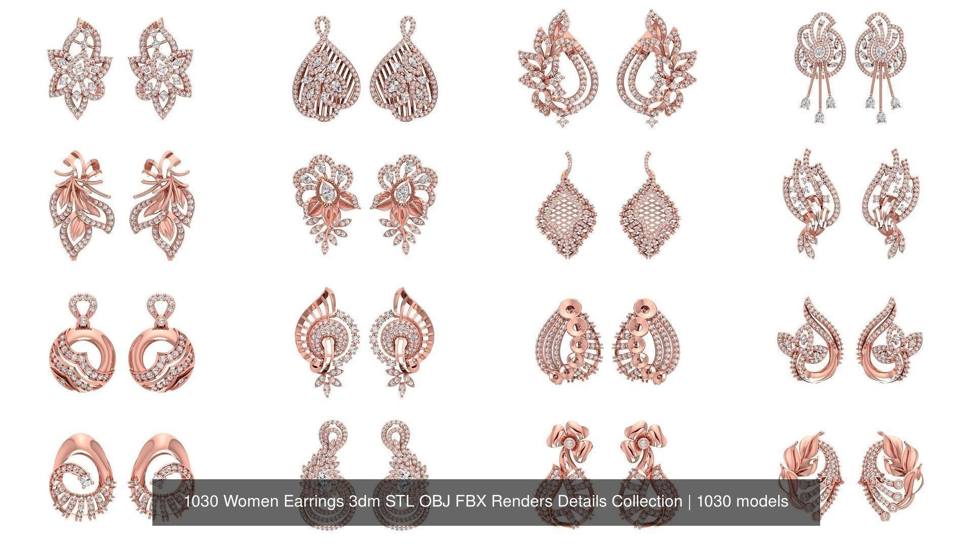 1030 Women Earrings 3dm STL OBJ FBX Renders Details Collection _76