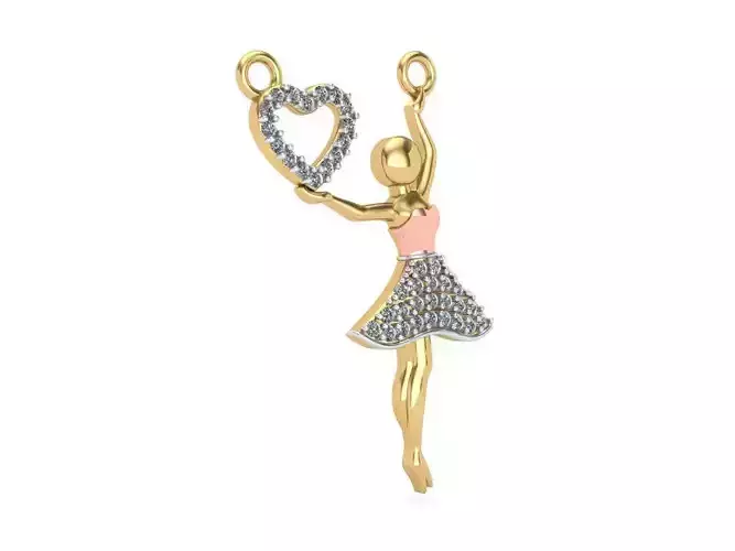 Barbie Girl With Heart Holding - Gold Pendant