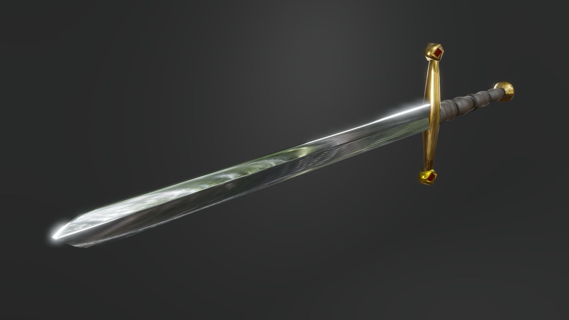 Long sword Low-poly 3D model_1