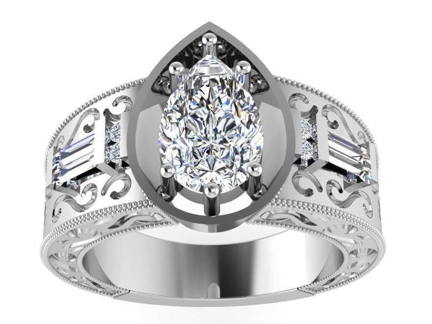 Ornate ring with diamond stone 2954 3D print model 3D print model_2