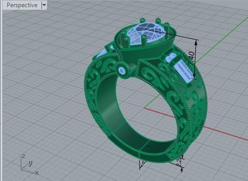  Ornate ring with diamond stone 2954 3D print model 3D print model_7