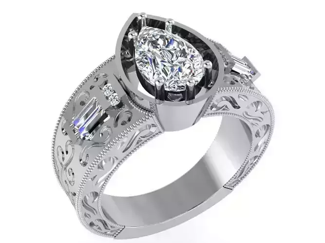  Ornate ring with diamond stone 2954 3D print model 3D print model