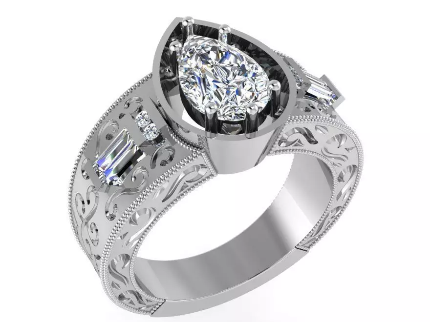  Ornate ring with diamond stone 2954 3D print model 3D print model_0