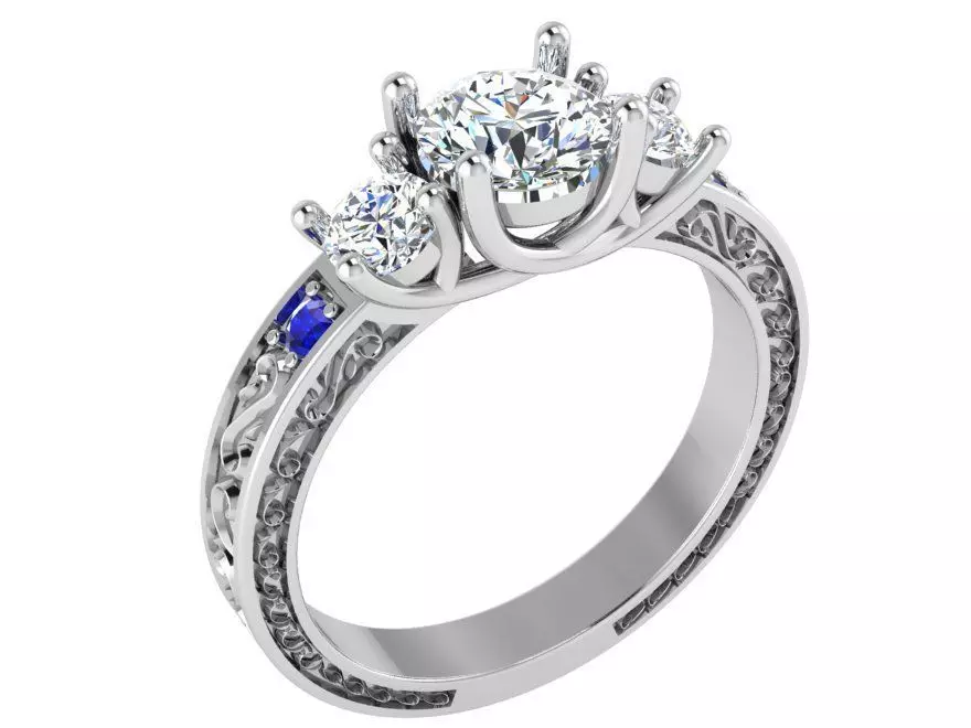 3-Stone luxurious diamond stone 2963 3D print model 3D print model_0