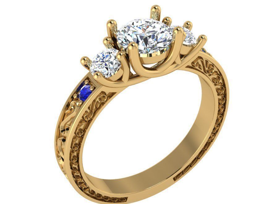 3-Stone luxurious diamond stone 2963 3D print model 3D print model_1