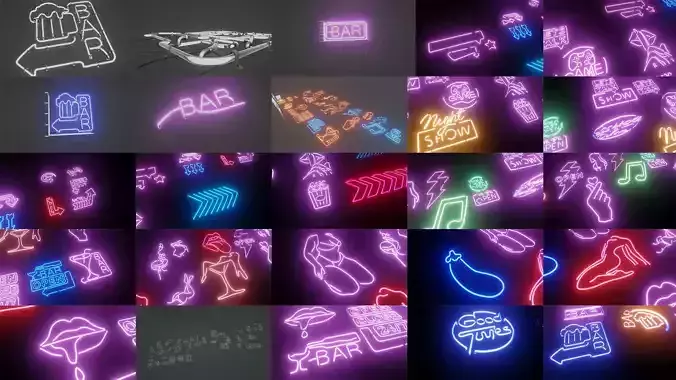 over 50s Neon Lights Asset collection for blender