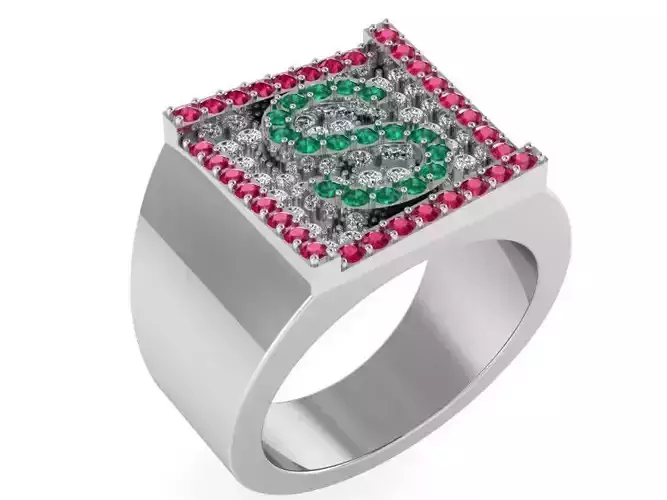 Letter S Green and red diamond ring 2969 3D print model 3D print model