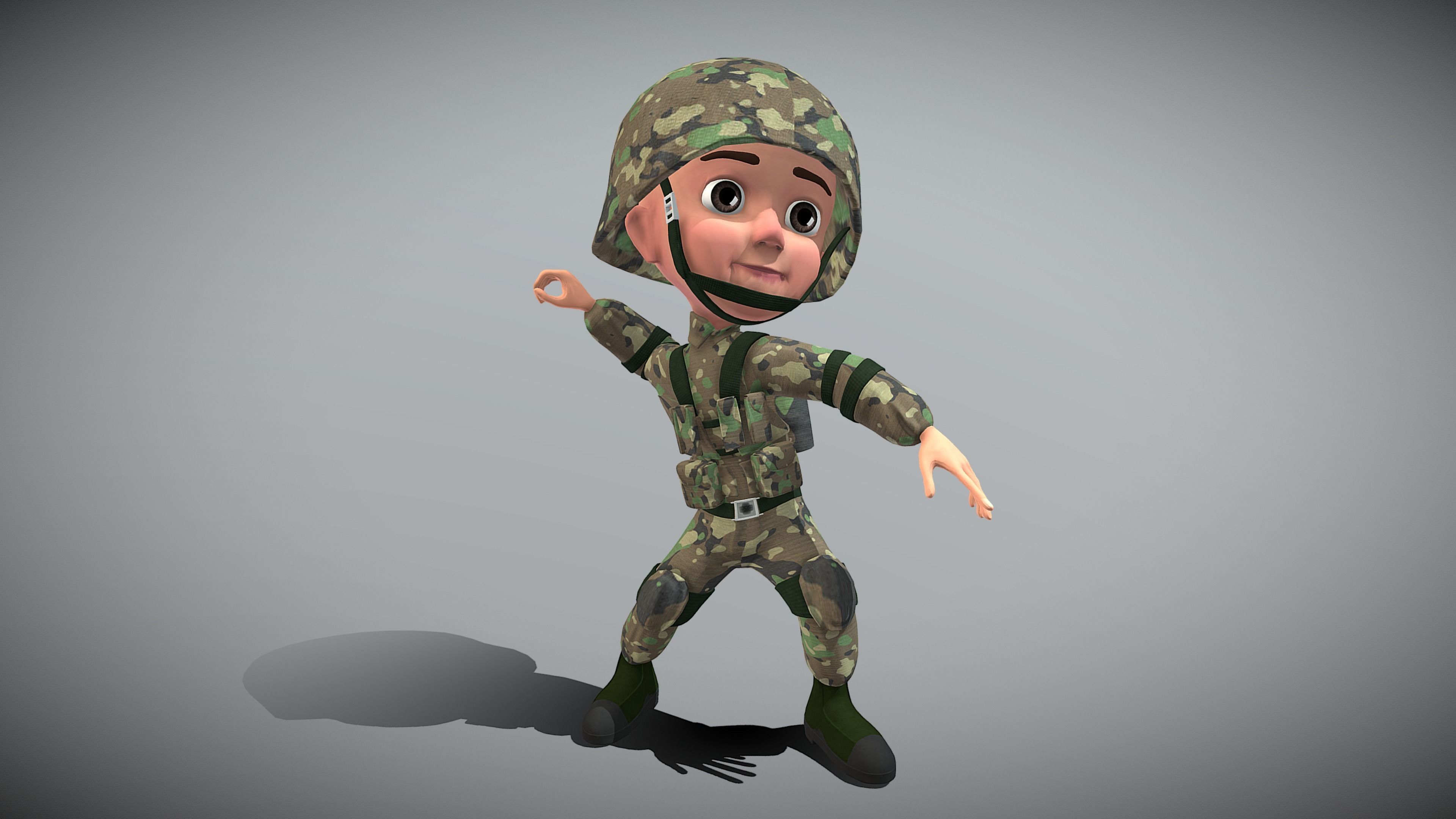 Cartoon Soldier Low-poly 3D model_7