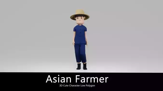 Asian Farmer 3D model low polygon 3D model