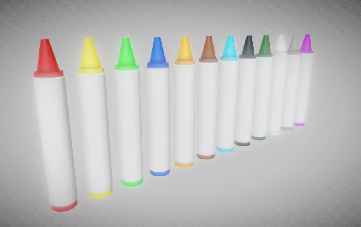 Crayons Low Poly PBR colored markers Low-poly 3D model_0