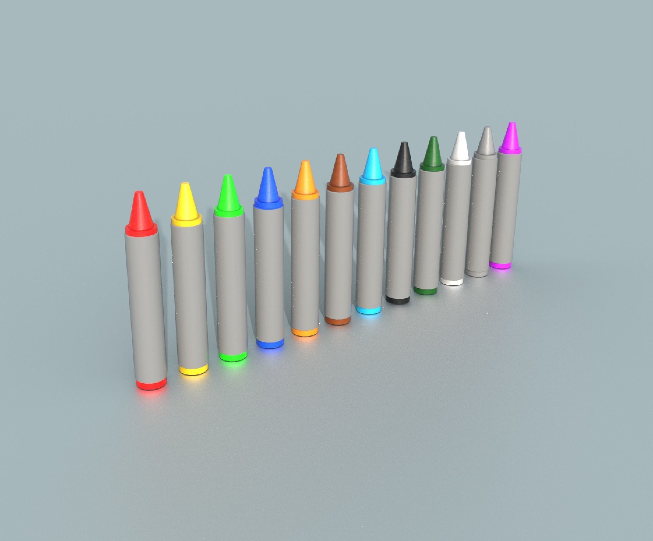 Crayons Low Poly PBR colored markers Low-poly 3D model_4