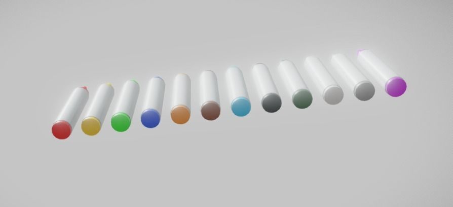 Crayons Low Poly PBR colored markers Low-poly 3D model_2