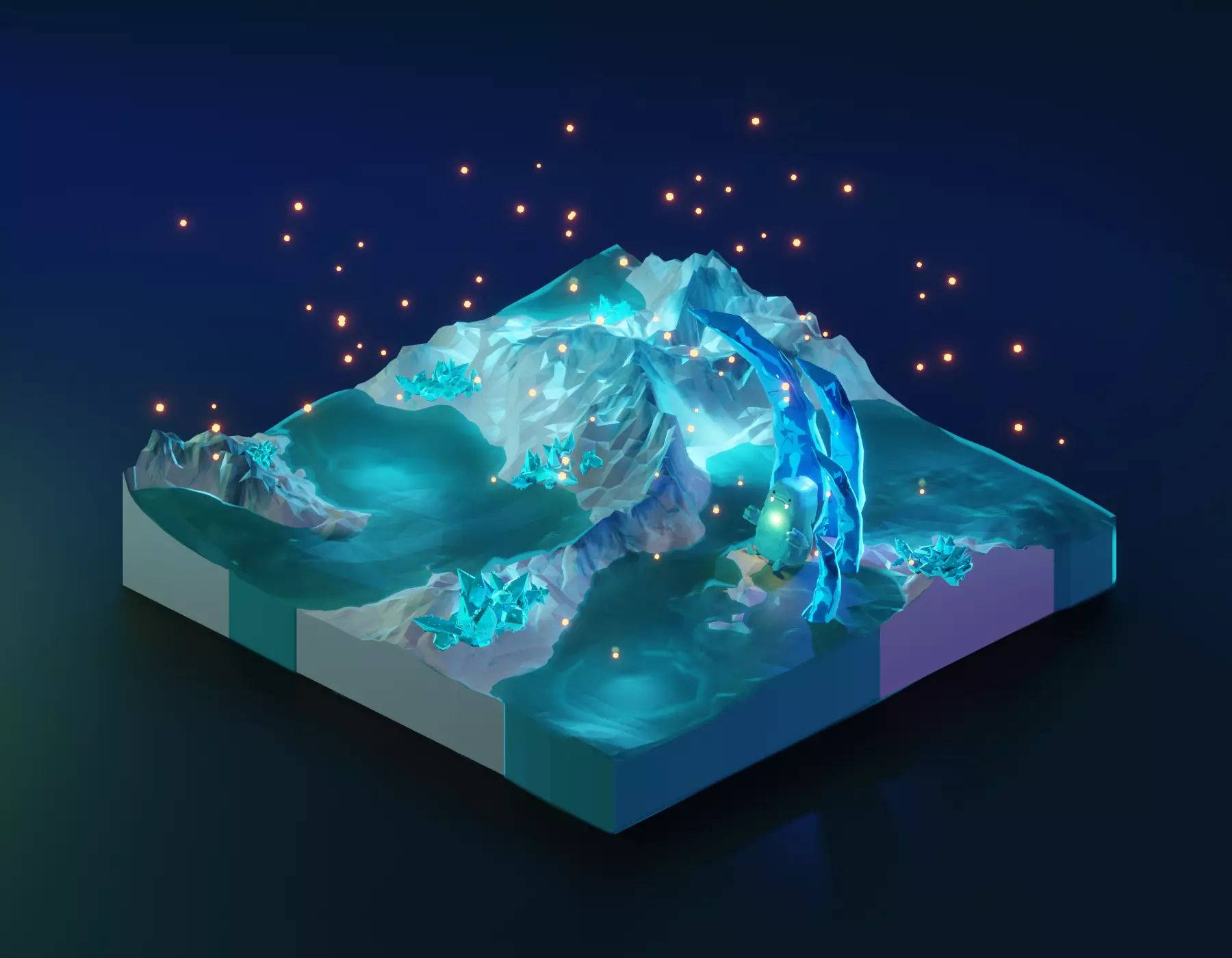 low poly Gameasset8 iceberg with lights Low-poly 3D model_0