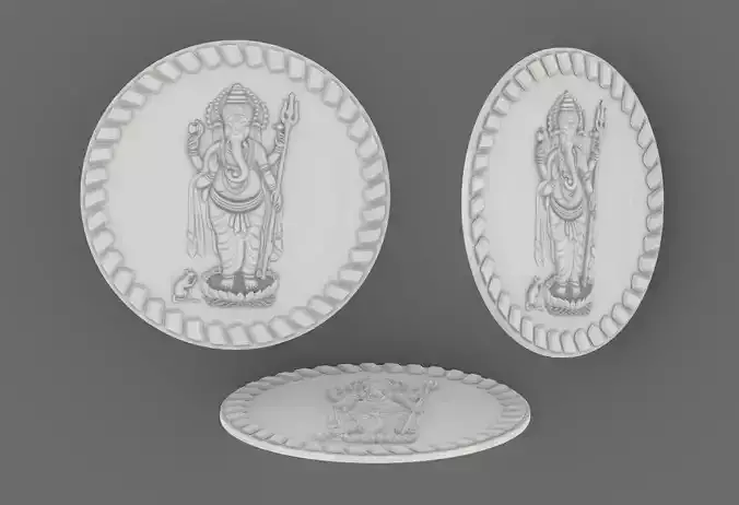 Ganesh Ji coin relief for cnc and dies silver jewelry 3D print model