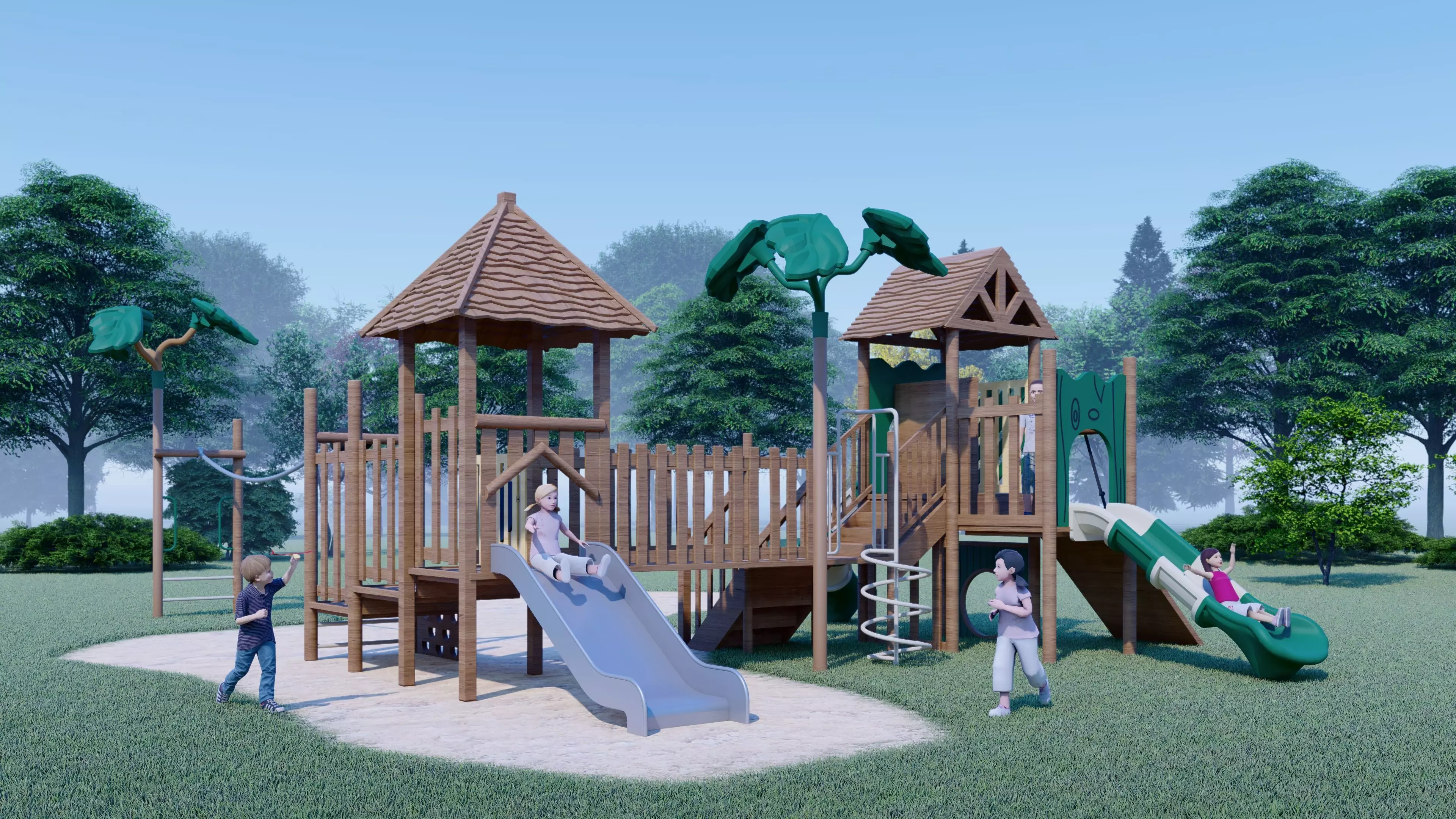 playground wooden cabin in the forest playhouse 3D model