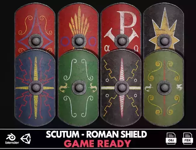 Roman Shield - Scutum C Low-poly 3D model