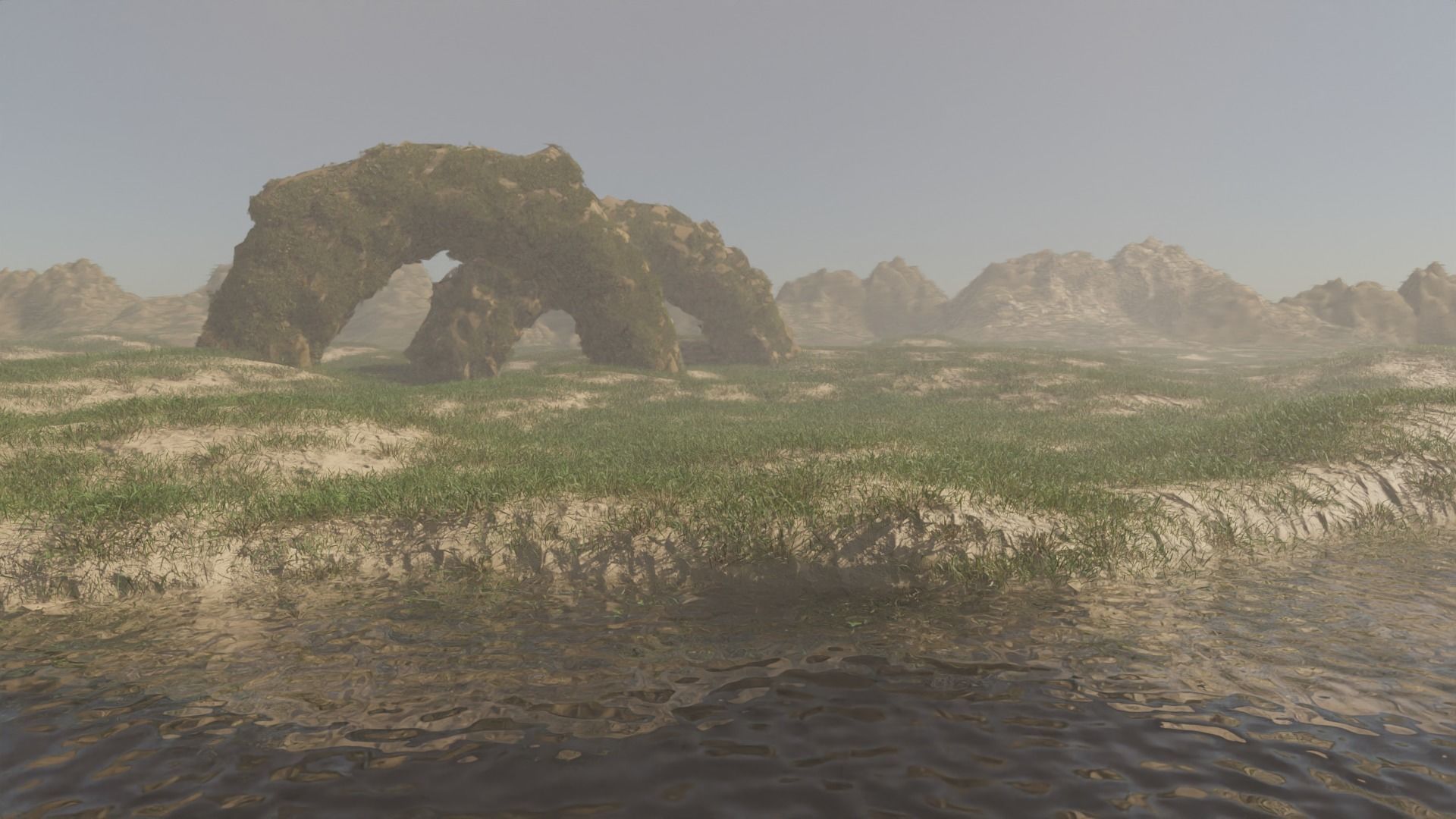 Pond side scene landscape 3D model_1