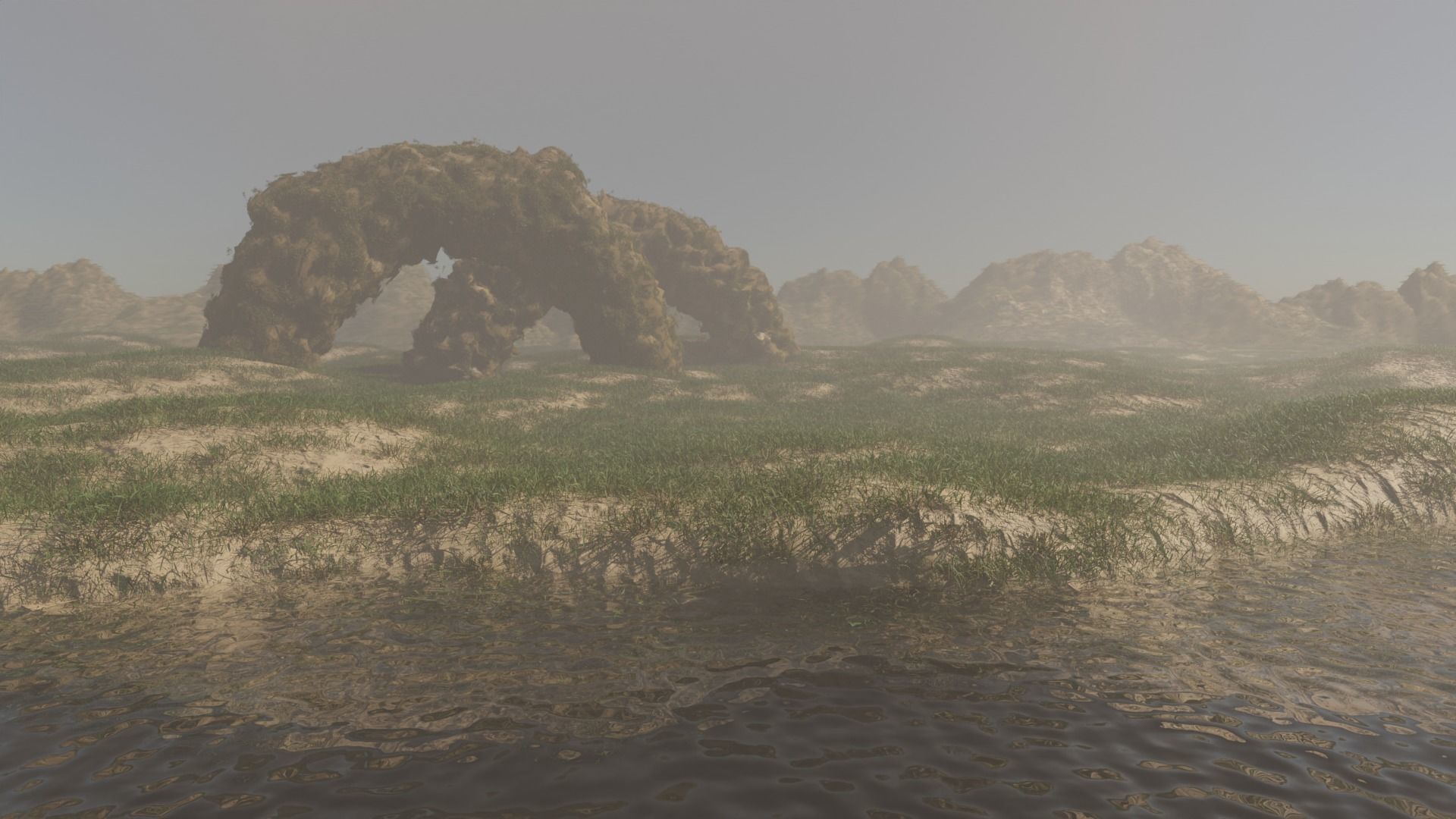 Pond side scene landscape 3D model_3