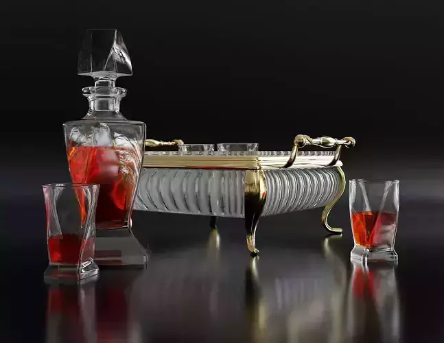 Brandy decanter with glasses on tray