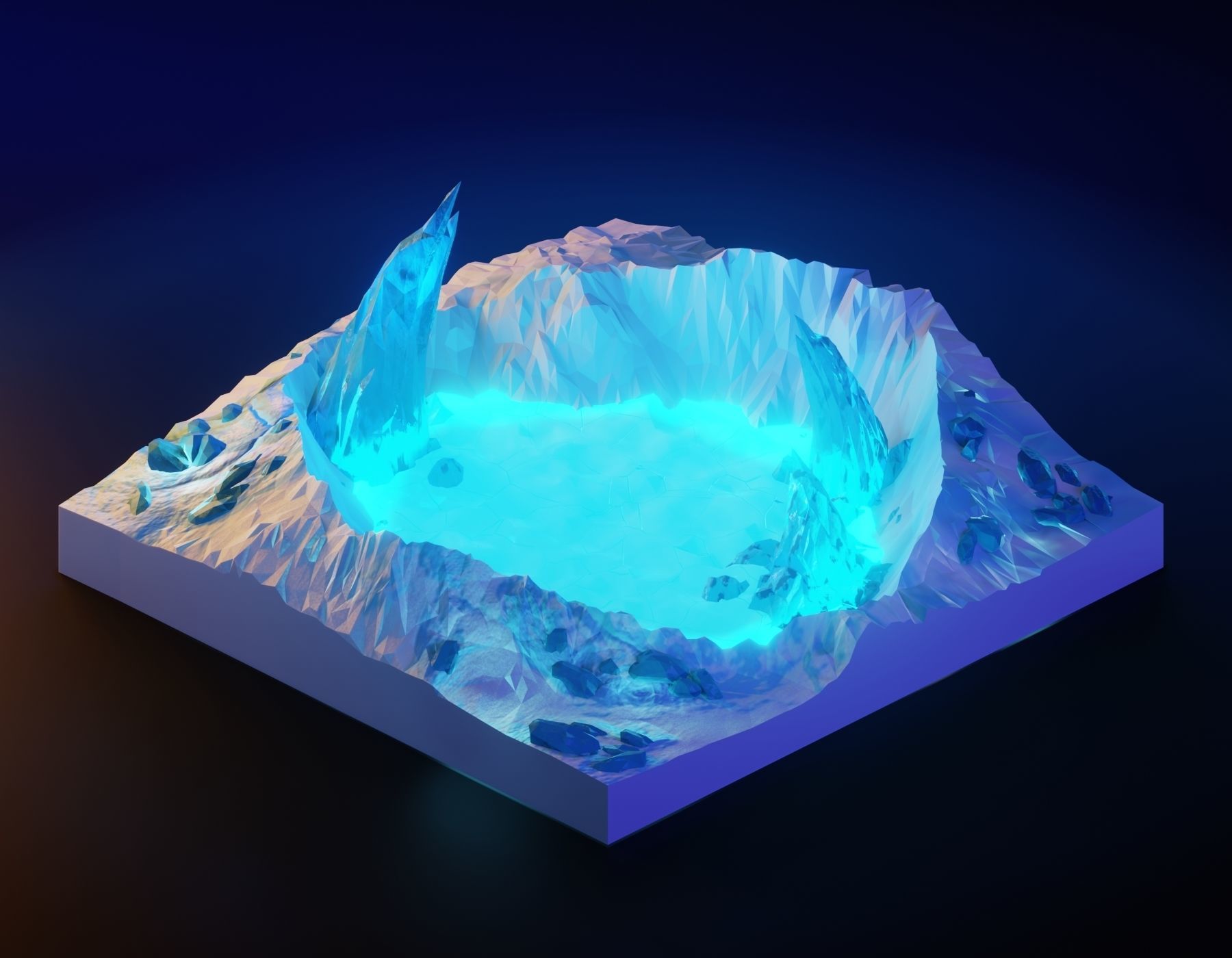 low poly Gameasset9 iceberg with glow in middle Low-poly 3D model_12