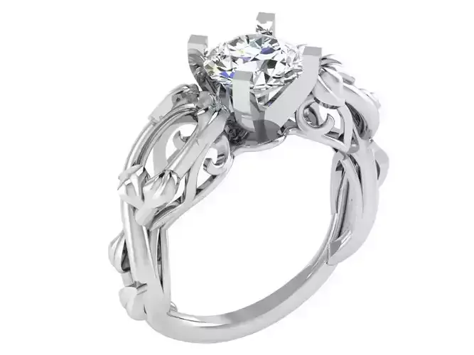 One stone textured diamond ring 2976 3D print model