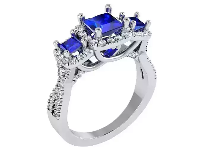 Blue 3-Stone ring 2983 3D print model