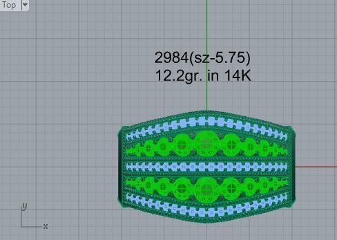 2-Row green and white diamond ring 2984 3D print model 3D print model_4