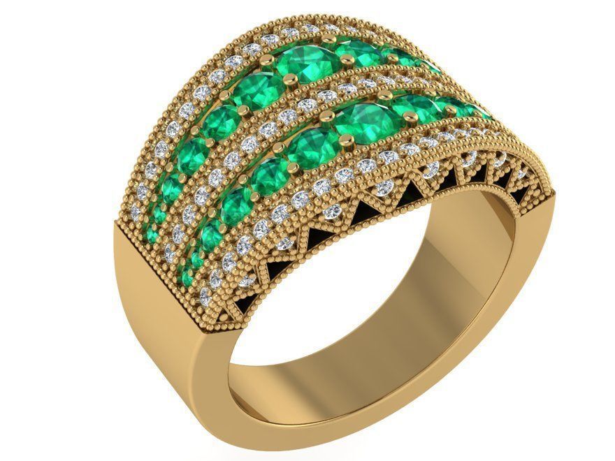 2-Row green and white diamond ring 2984 3D print model 3D print model_1