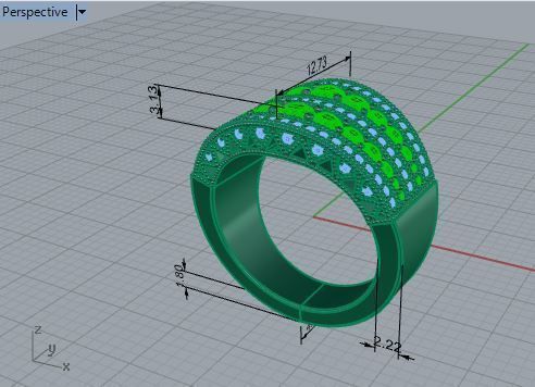 2-Row green and white diamond ring 2984 3D print model 3D print model_7