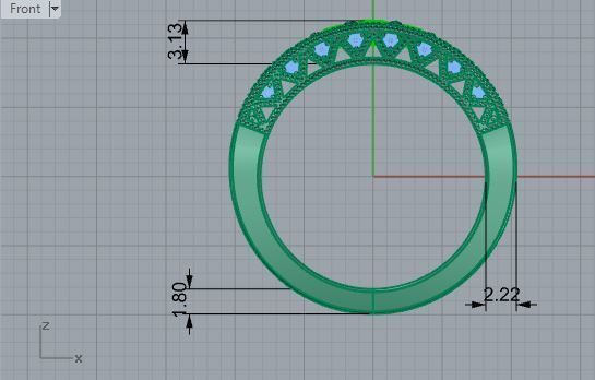 2-Row green and white diamond ring 2984 3D print model 3D print model_5