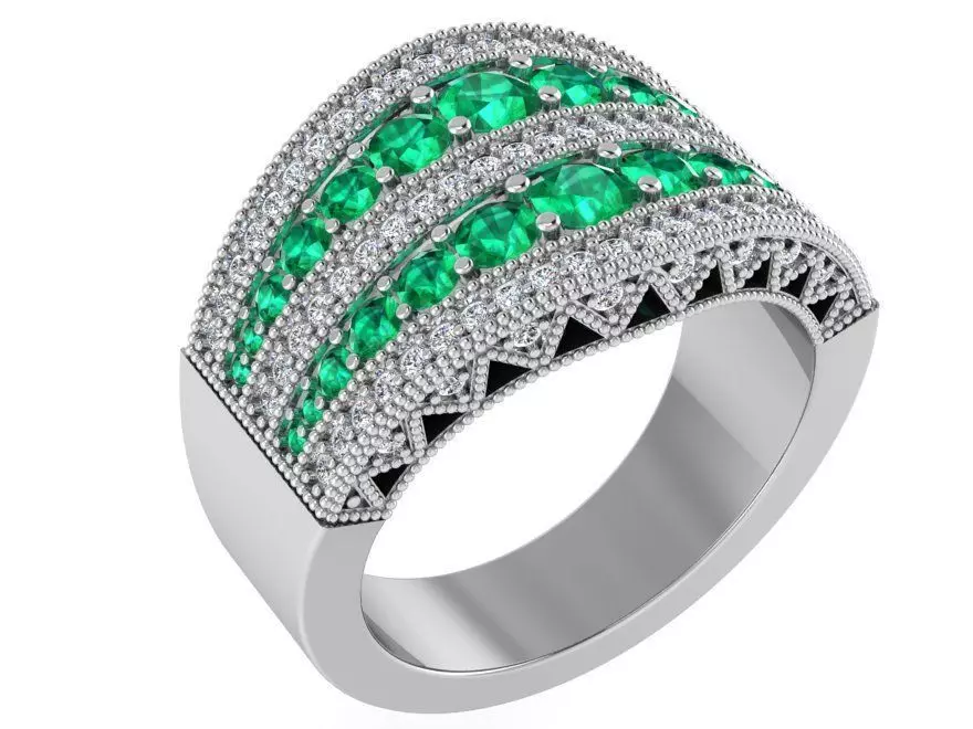 2-Row green and white diamond ring 2984 3D print model 3D print model_0