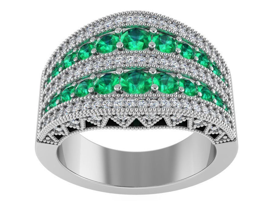 2-Row green and white diamond ring 2984 3D print model 3D print model_2