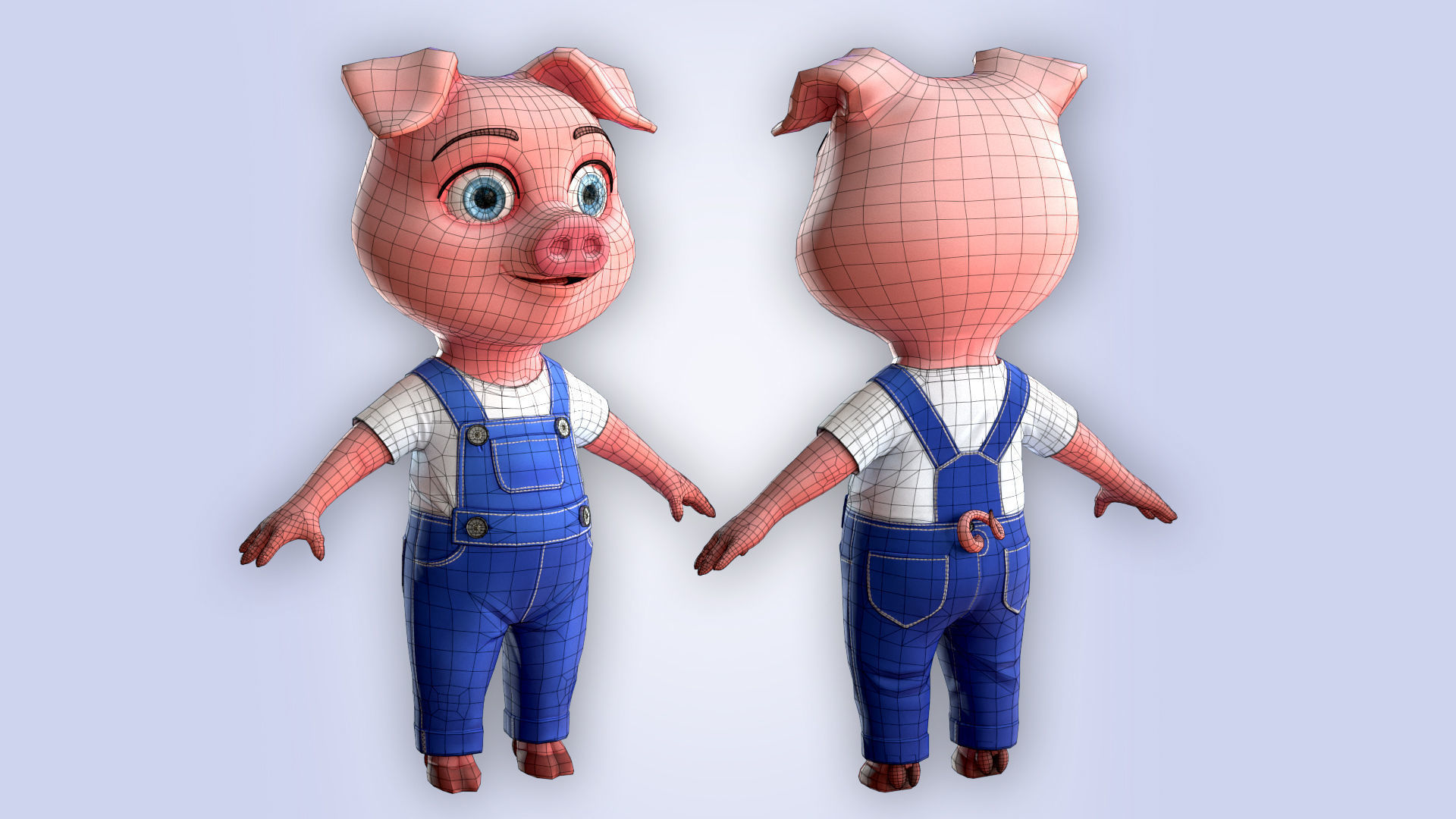 Cartoon Pig Cloth Low-poly 3D model_3