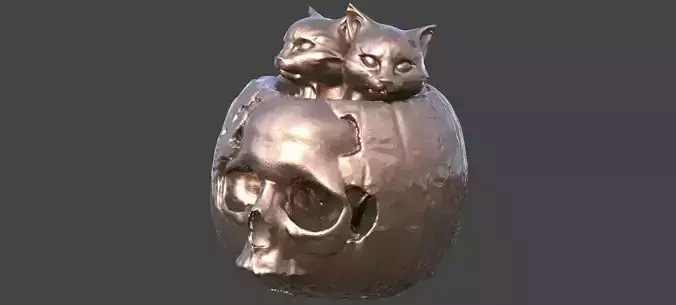 Halloween pumpkin with cats 3D model