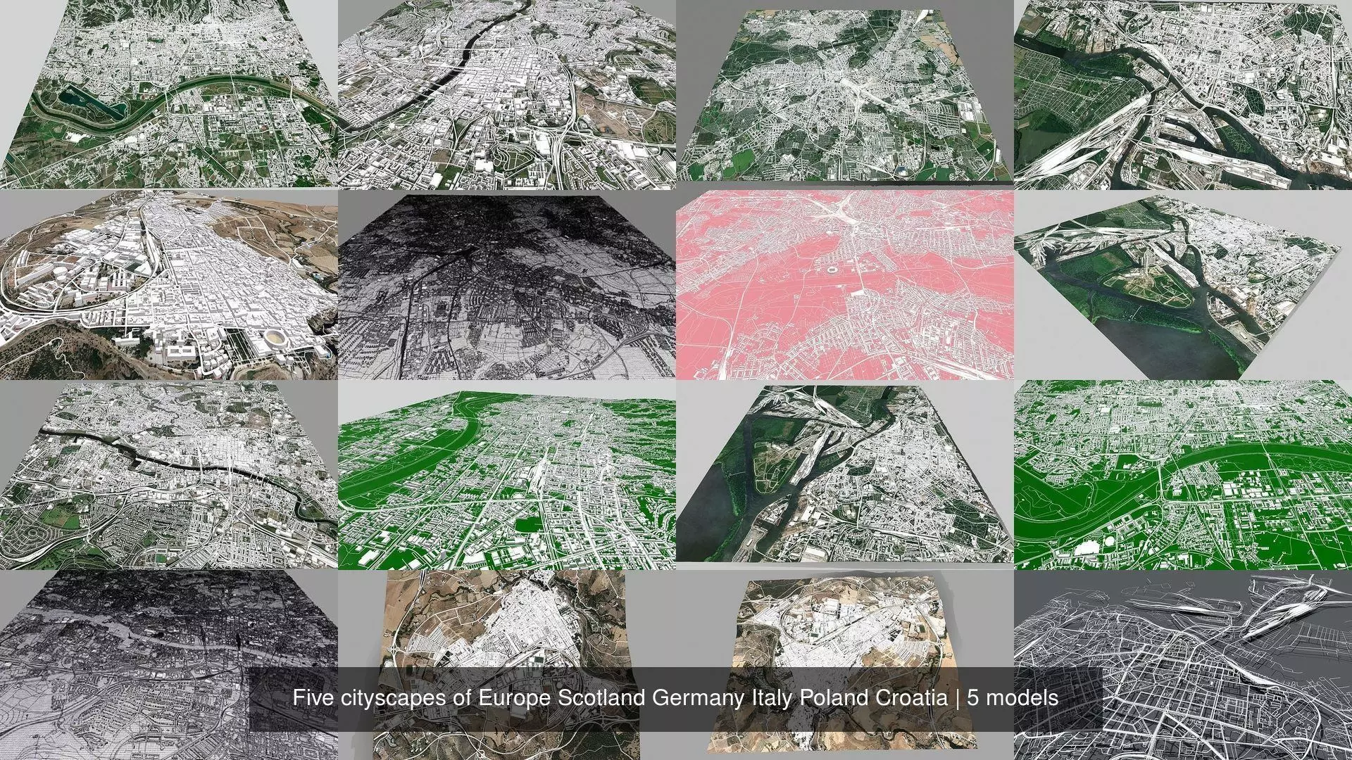 Five cityscapes of Europe Scotland Germany Italy Poland Croatia 3D Model Collection_0
