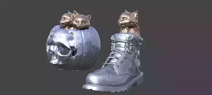 Halloween pumpkin with cats 2 designs 3D model